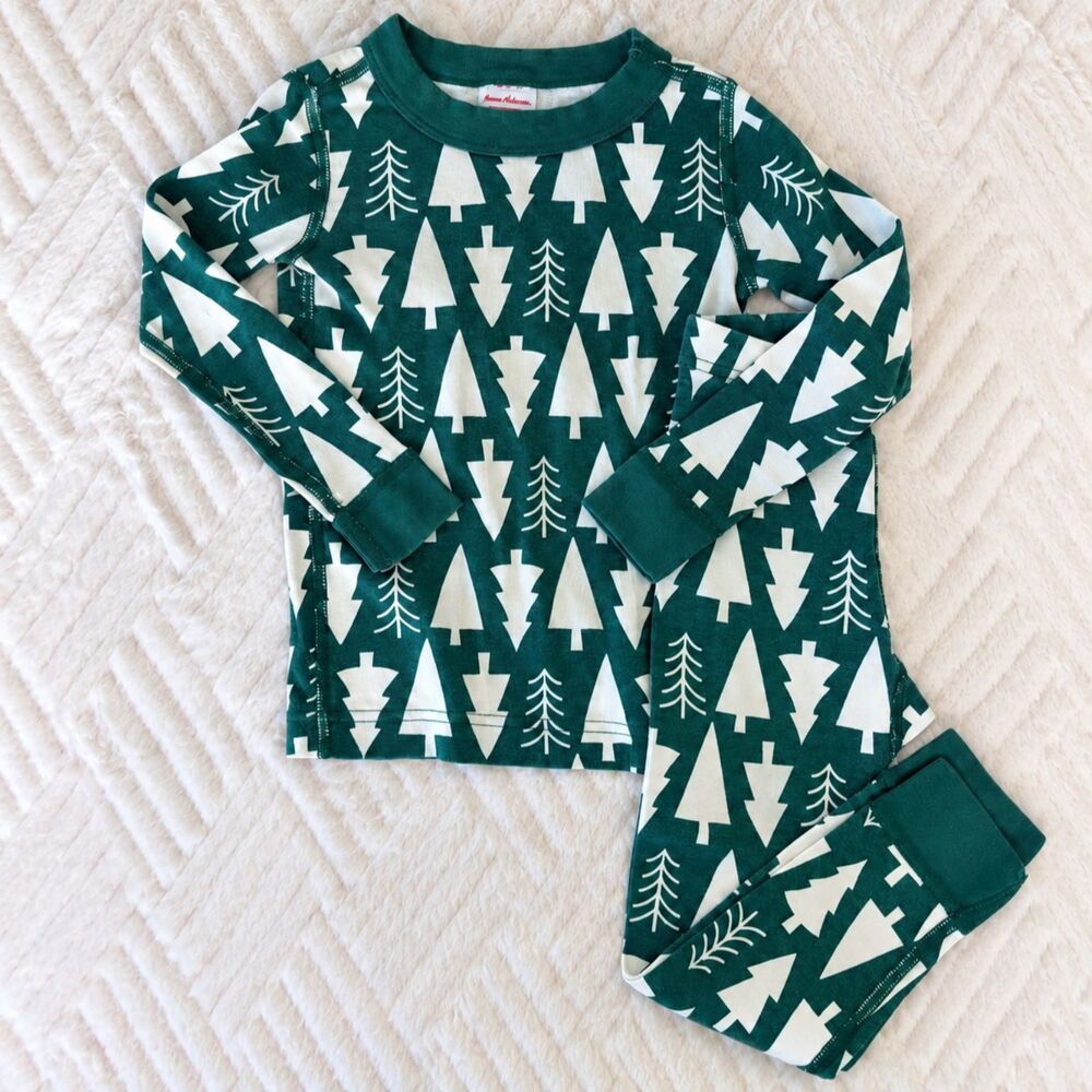 Hanna Andersson Kids Size 4 Green Tree Organic Cotton Long John Pajama Set PJs